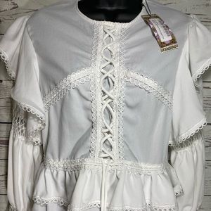 Boohoo l Lace Up Crochet Ruffle Detail Top